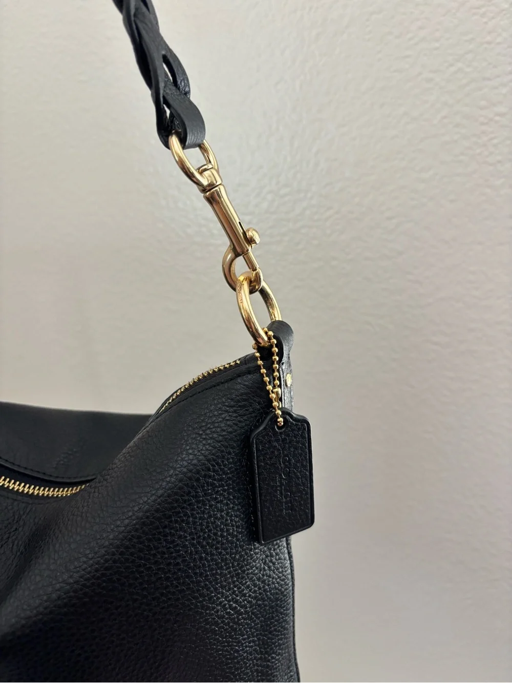 Coach Black Leather Abby Duffle Bag with Gold Hardware